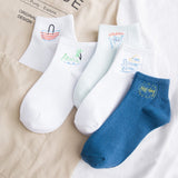 SP&CITY 5 Pairs Set Women Cute Socks Fashion Striped Letter Casual Joker Short Socks For Female College Style Women Ankle Socks