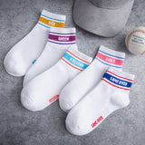 SP&CITY 5 Pairs Set Women Cute Socks Fashion Striped Letter Casual Joker Short Socks For Female College Style Women Ankle Socks