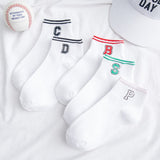 SP&CITY 5 Pairs Set Women Cute Socks Fashion Striped Letter Casual Joker Short Socks For Female College Style Women Ankle Socks