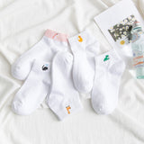 SP&CITY 5 Pairs Set Women Cute Socks Fashion Striped Letter Casual Joker Short Socks For Female College Style Women Ankle Socks