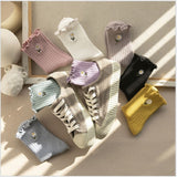 Japanese women's tube socks fungus-side flower embroidery socks vertical stripes pile socks